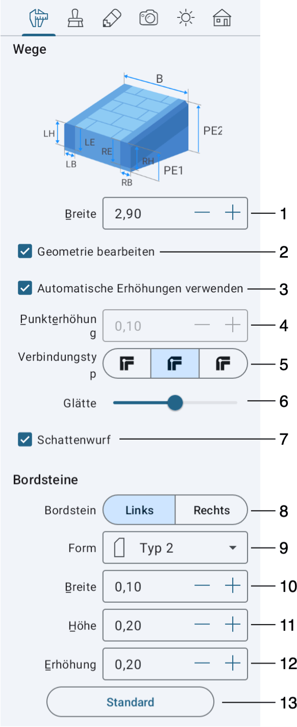 Eigenschaften des Weg-Objekts im Informationsfenster.