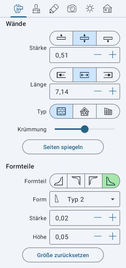 Wandparameter im Informationsfenster