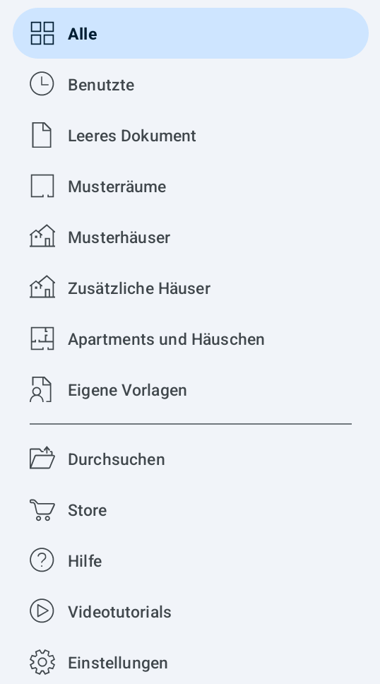 Der Menübereich in der Projektgalerie
