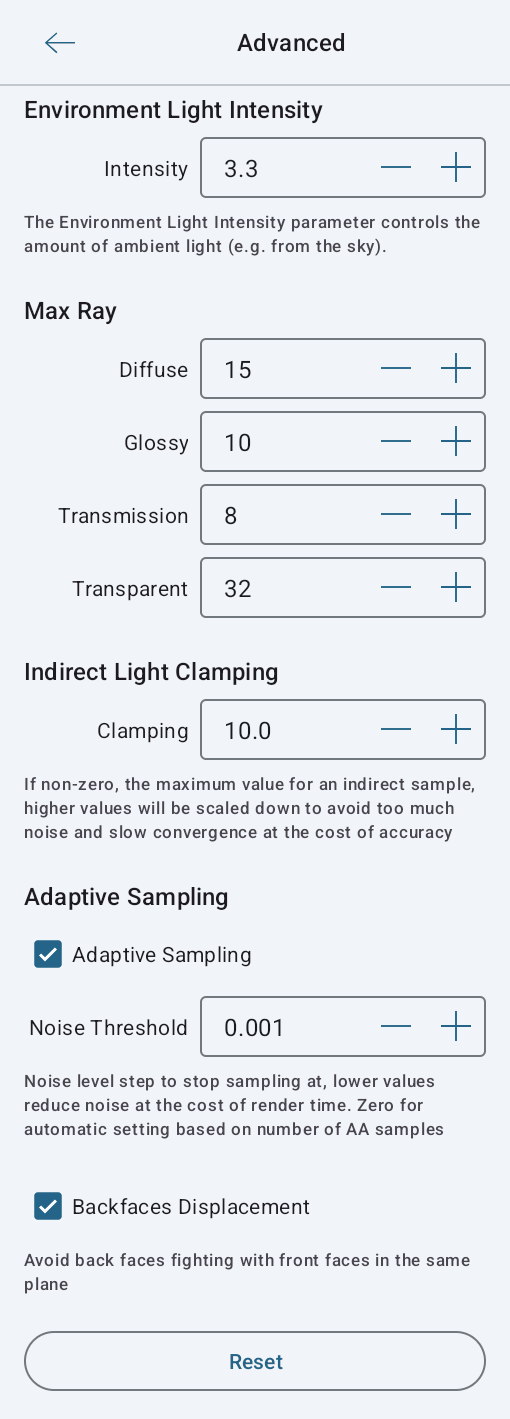 Advanced settings of the Cycles renderer