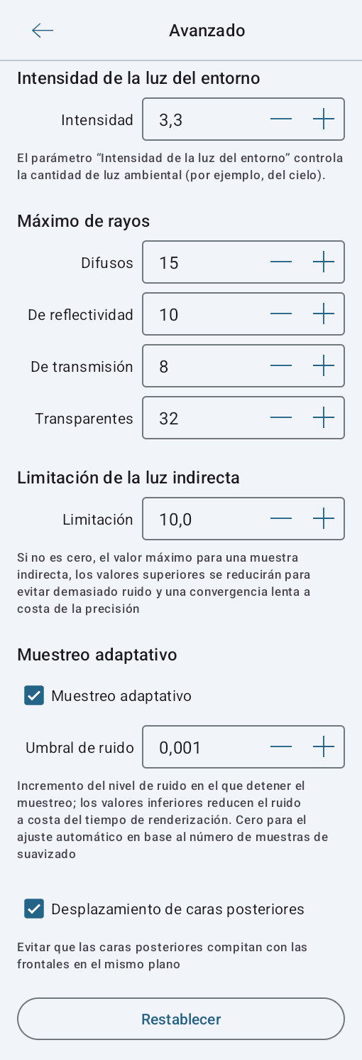 Ajustes avanzados para el motor de renderizado Cycles