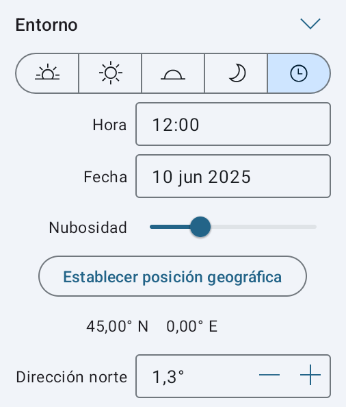 Ajustes de luz diurna en el Inspector