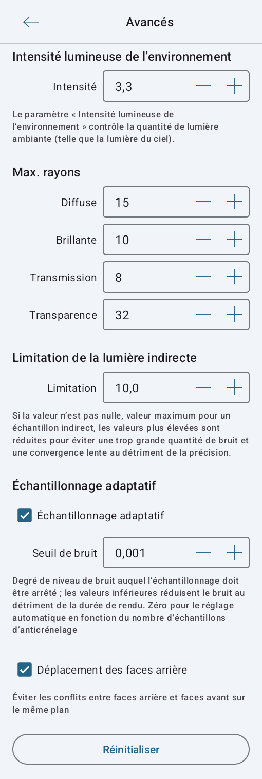 Réglages avancés du moteur de rendu Cycles