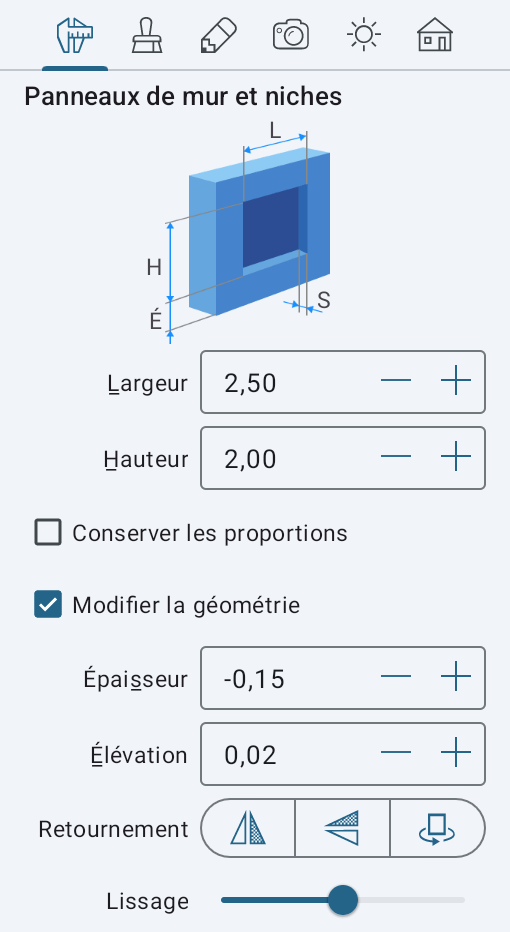 Paramètres des niches et des panneaux de mur