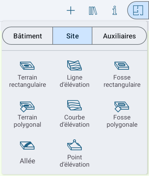 Menu contextuel avec les outils Site.