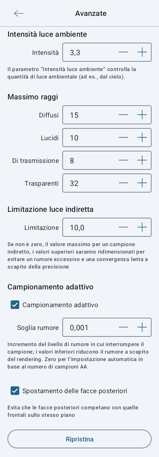 Impostazioni avanzate del motore di rendering Cycles