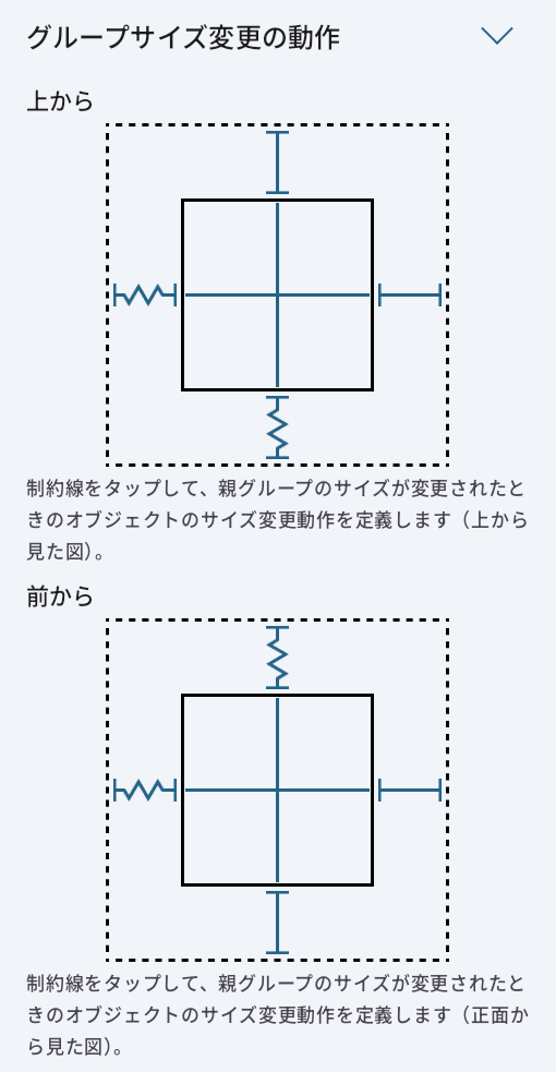 アームチェアのグループサイズ変更の動作の設定。