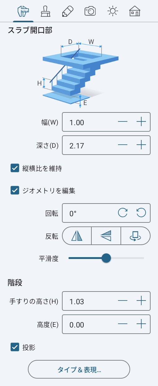 階段のパラメータ