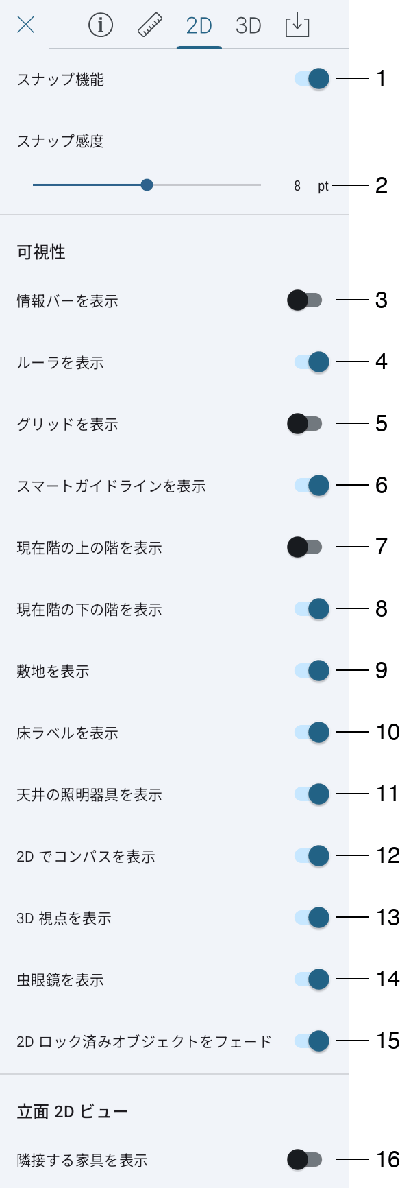 2D ビューの設定