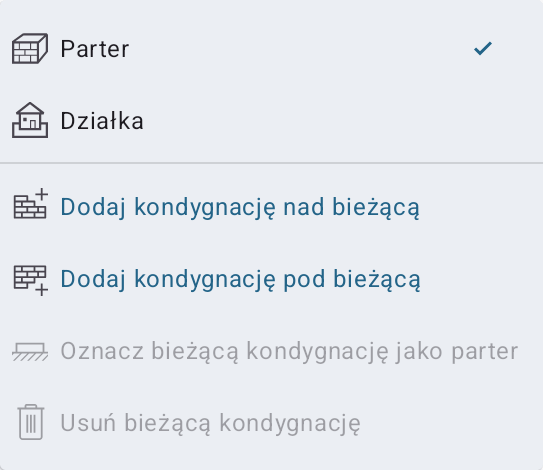 Menu podręczne z poleceniami dotyczącymi kondygnacji.