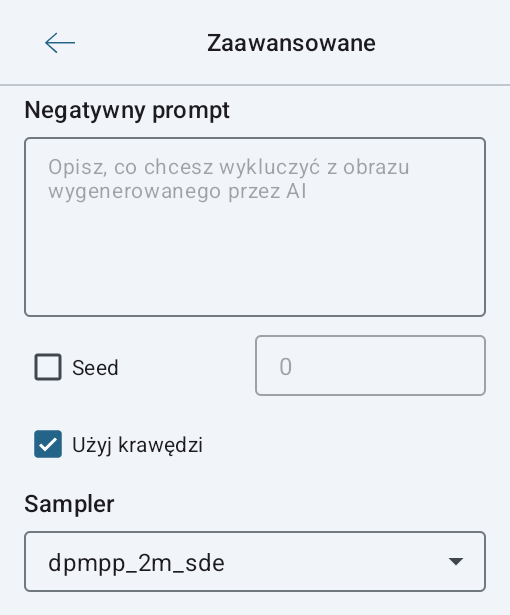 Ustawienia zaawansowane w oknie renderowania AI