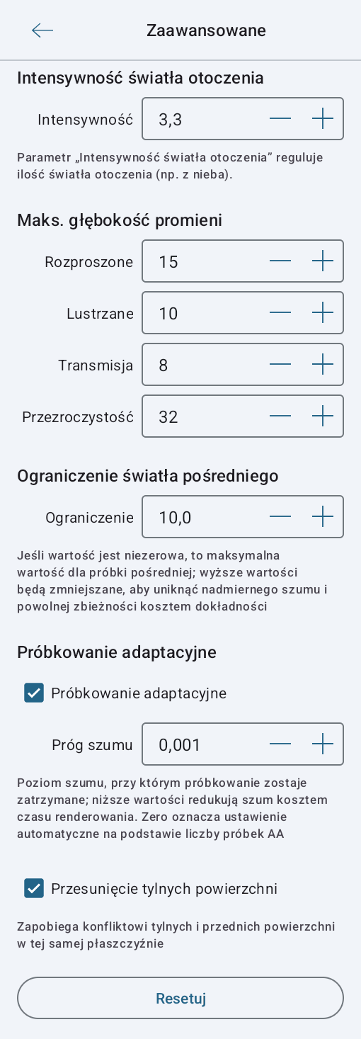 Zaawansowane ustawienia silnika renderowania Cycles