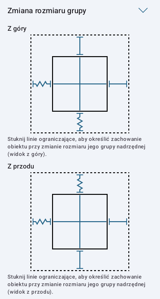 Ustawienia zmiany rozmiaru grupy dla fotela.