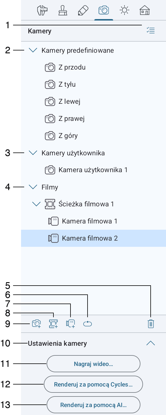 Karta Właściwości kamery w Inspektorze