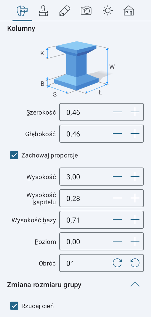 Parametry kolumny