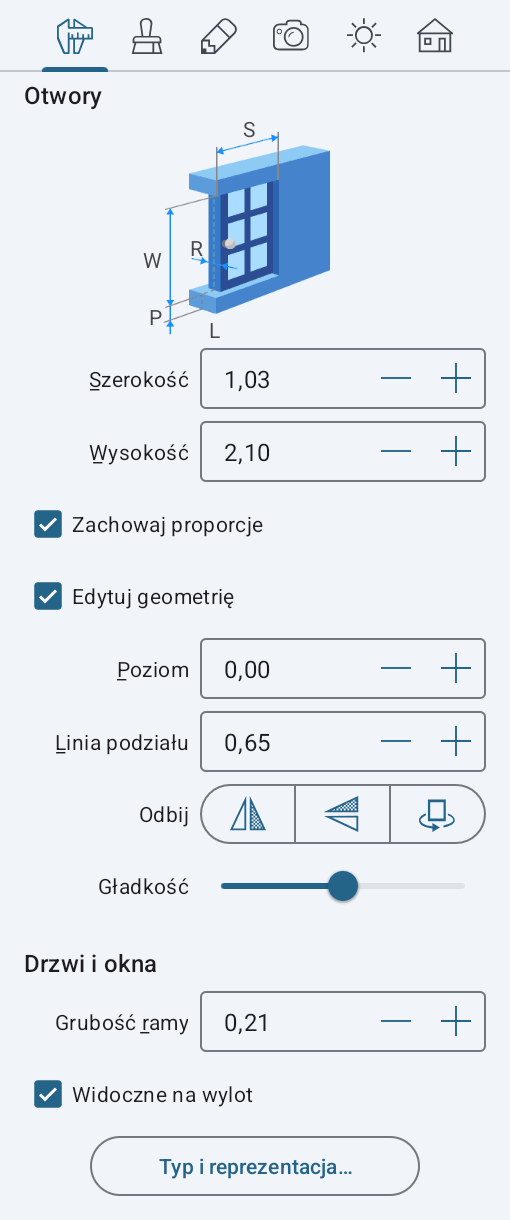Właściwości drzwi, okien i otworów