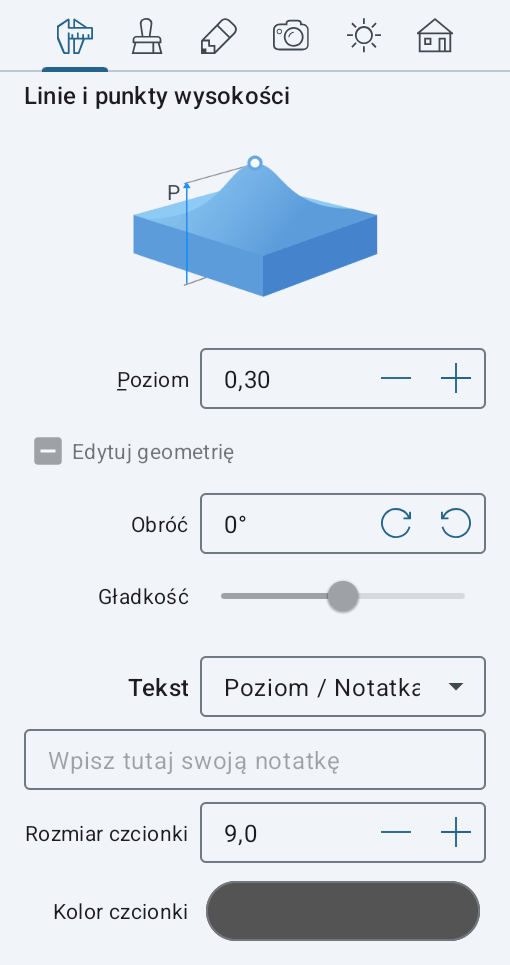 Właściwości obiektu Punkt poziomicowy w Inspektorze.