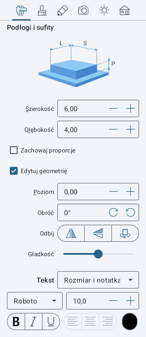 Parametry podłogi i sufitu