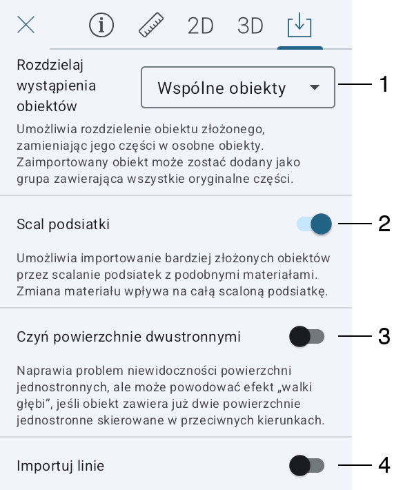 Opcje importu
