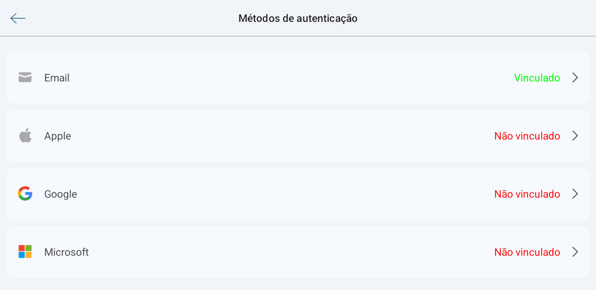 A seção Métodos de autenticação
