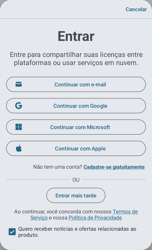 A caixa de diálogo de acesso