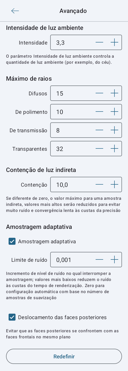 Configurações avançadas do renderizador Cycles