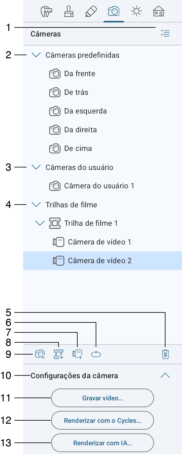 Aba Propriedades da câmera do Inspetor