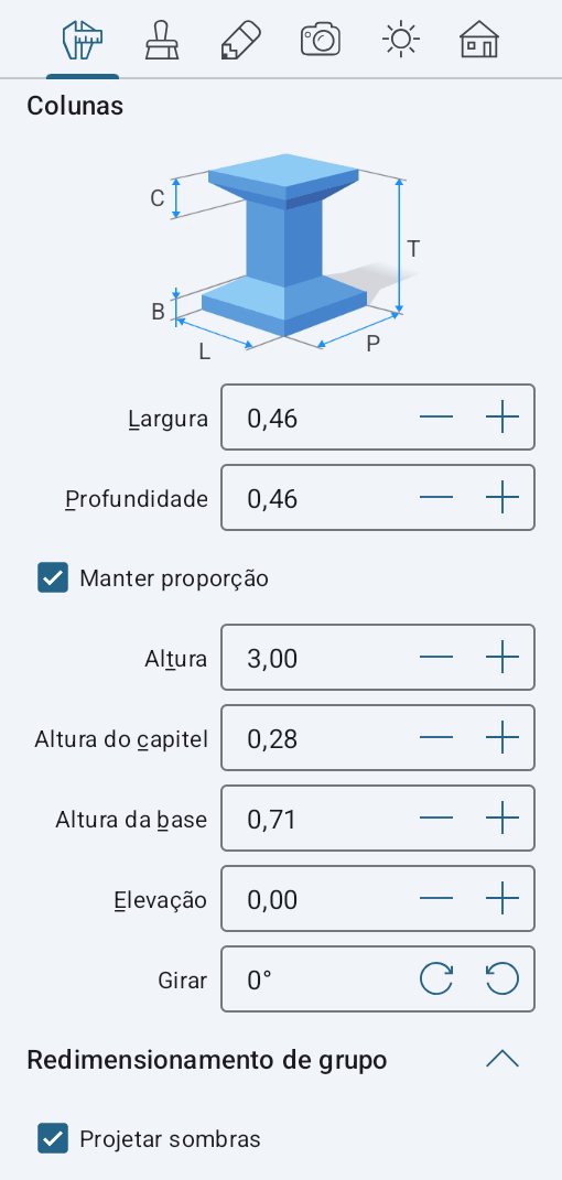 Parâmetros de colunas