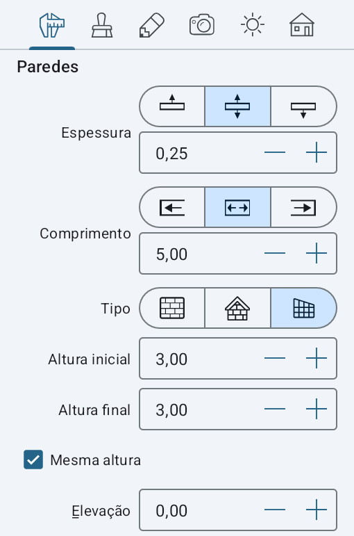 Propriedades de uma Parede Cortina no Inspetor.