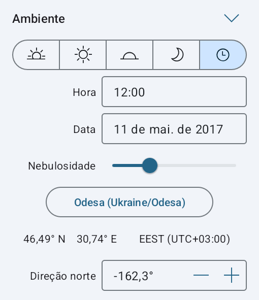 Configurações de luz do dia.