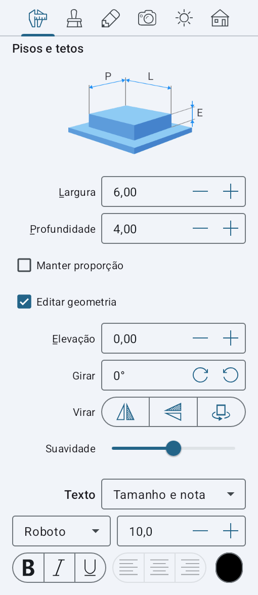Parâmetros de piso e teto