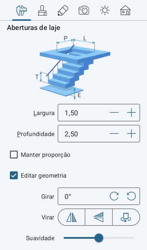 Propriedades da abertura de laje