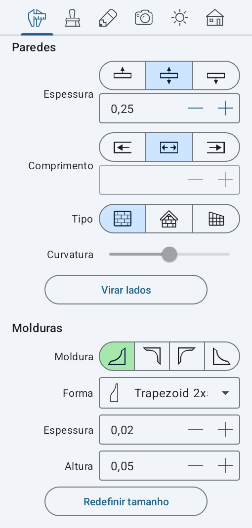 Parâmetros de parede no Inspetor