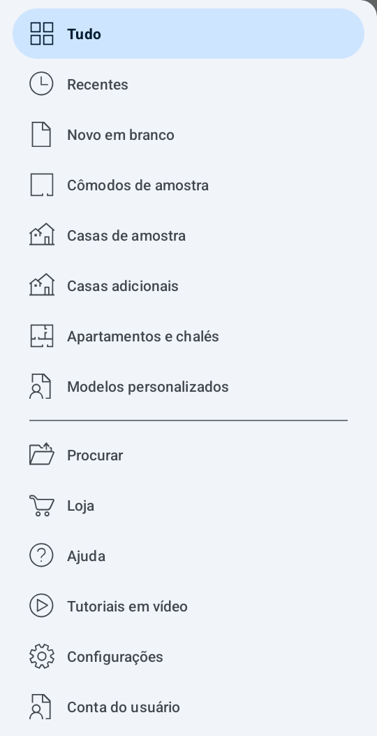 O painel de menu da Galeria de projetos