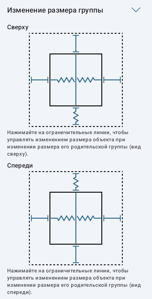 Настройки изменения размера группы для дивана.