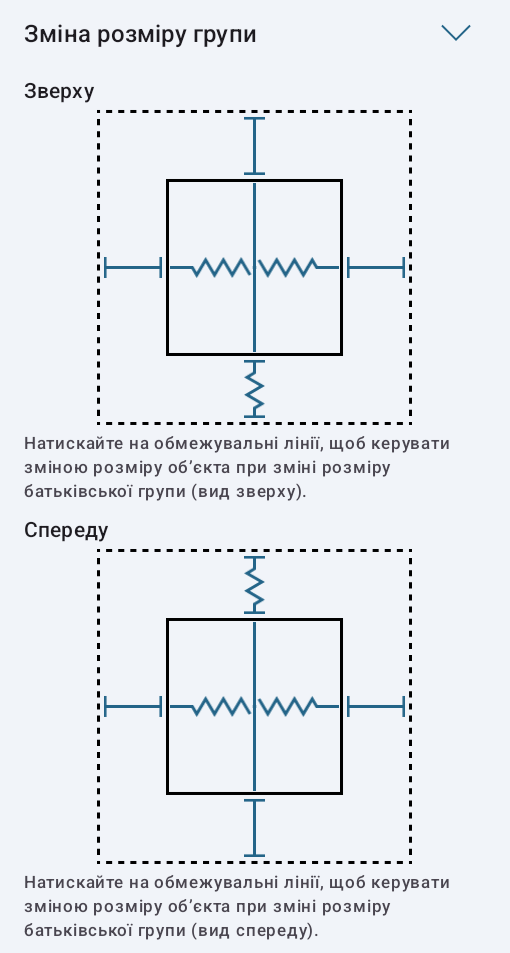 Налаштування зміни розміру групи для дивана.