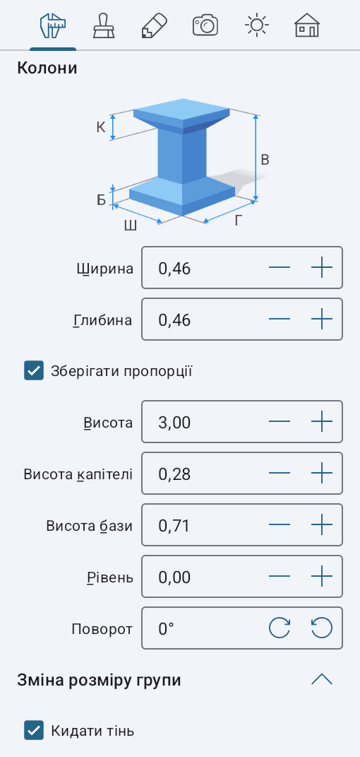 Параметри колон