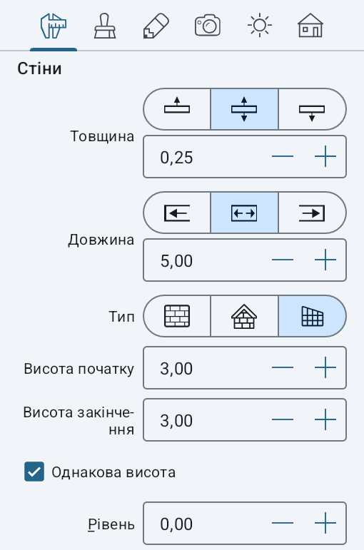 Параметри навісної стіни в Інспекторі.