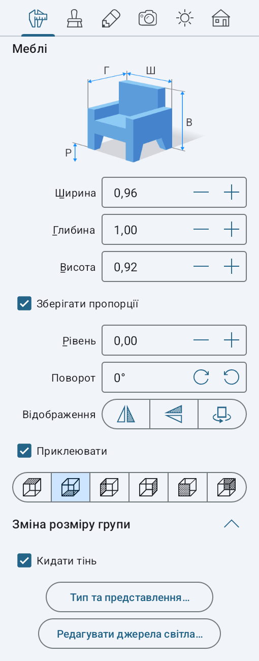 Параметри меблів