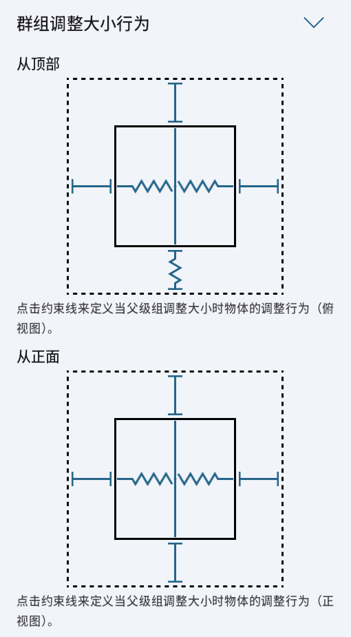 群组调整大小行为设置示例。