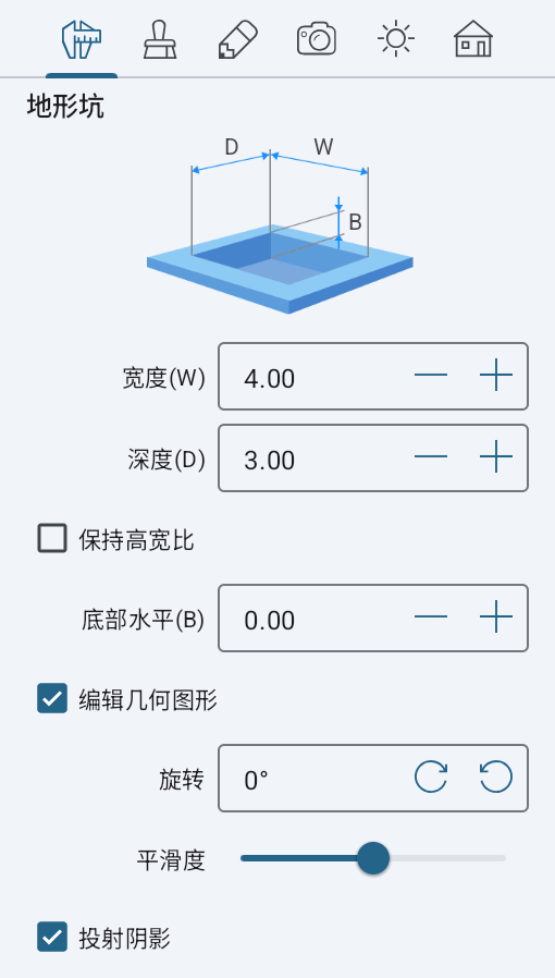检查器中坑洞对象的属性。