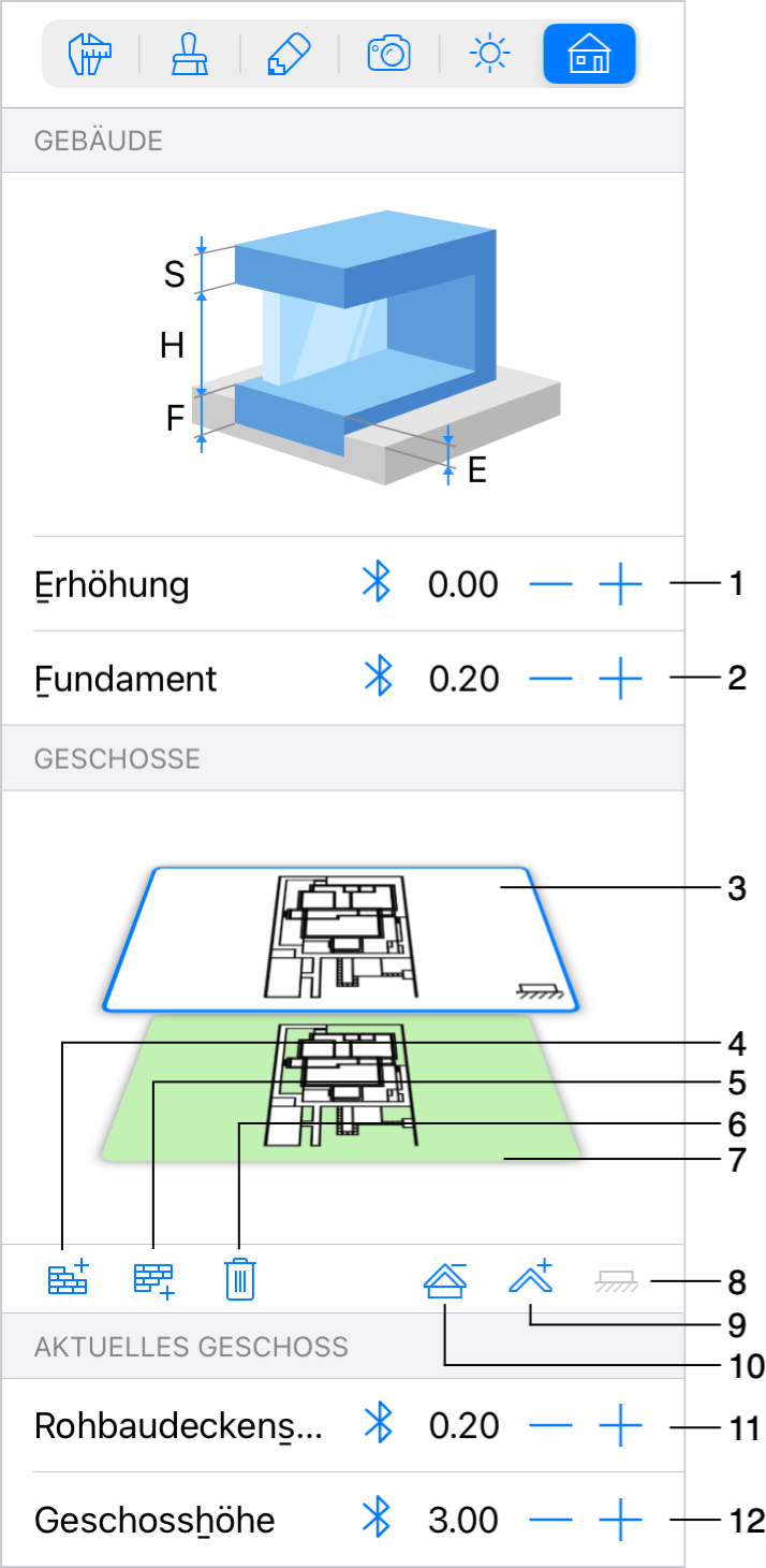 Registerkarte „Gebäude“ im Informationsfenster