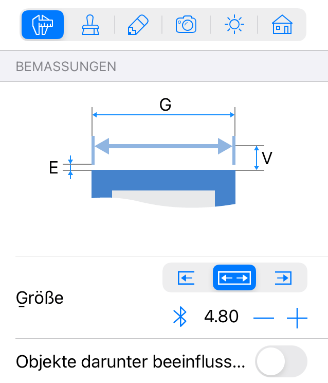 Im Informationsfenster gibt es Schaltflächen in der Nähe von Textfeldern, um Messwerte einzugeben