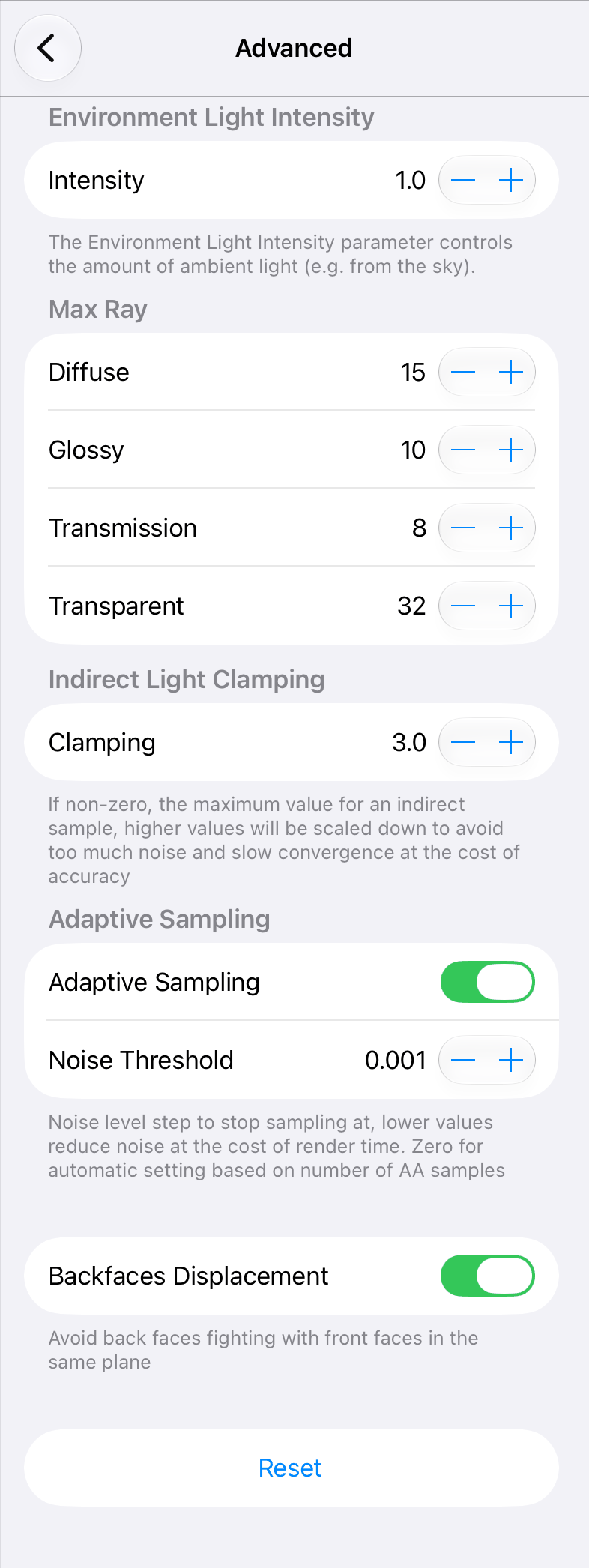 Advanced settings of the Cycles renderer