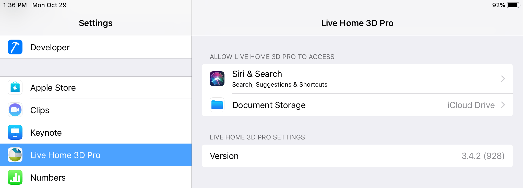 La sección «Live Home 3D» en los «Ajustes» de iOS