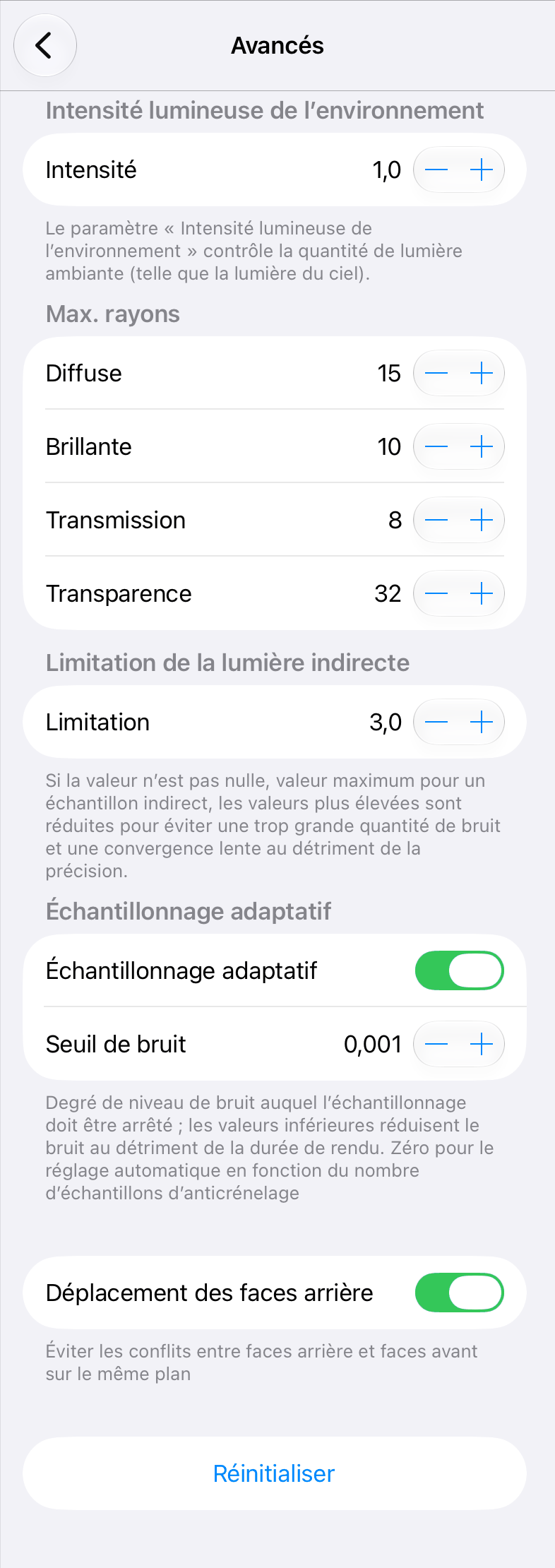 Réglages avancés du moteur de rendu Cycles