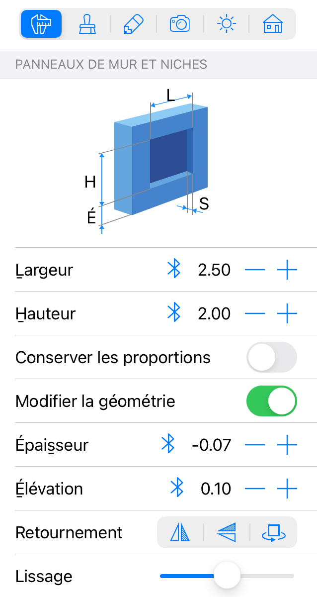 Paramètres des niches et des panneaux de mur