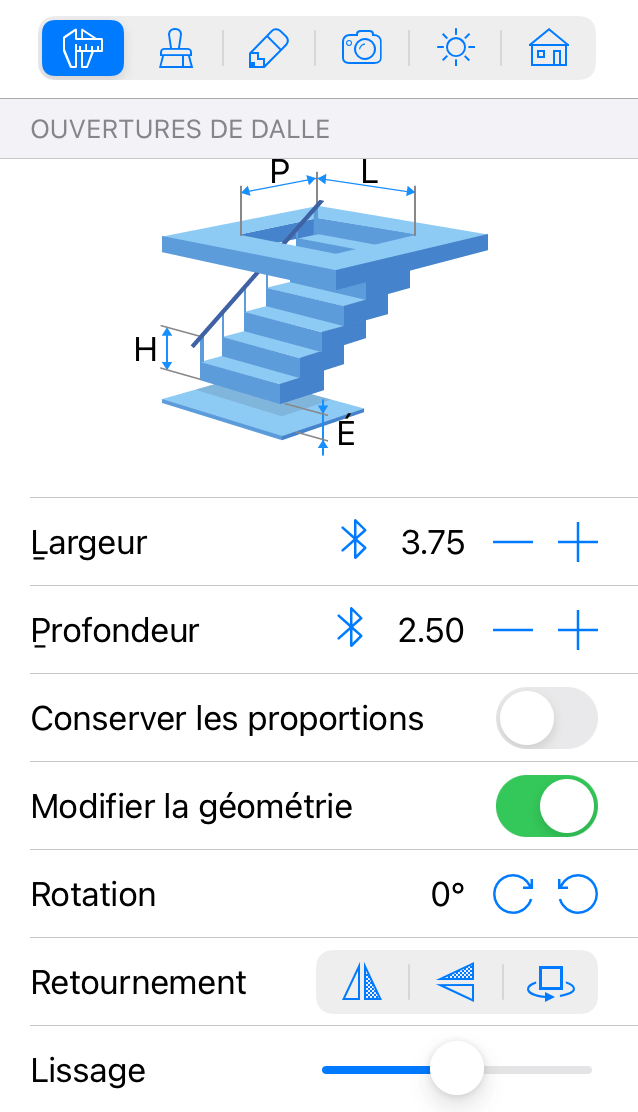 Propriétés des ouvertures de dalle