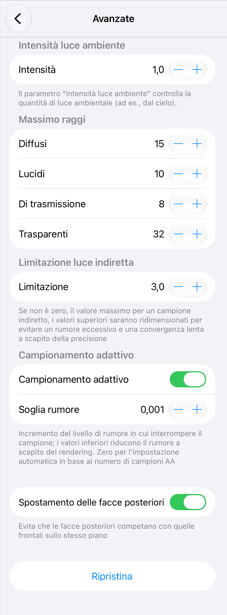 Impostazioni avanzate del motore di rendering Cycles