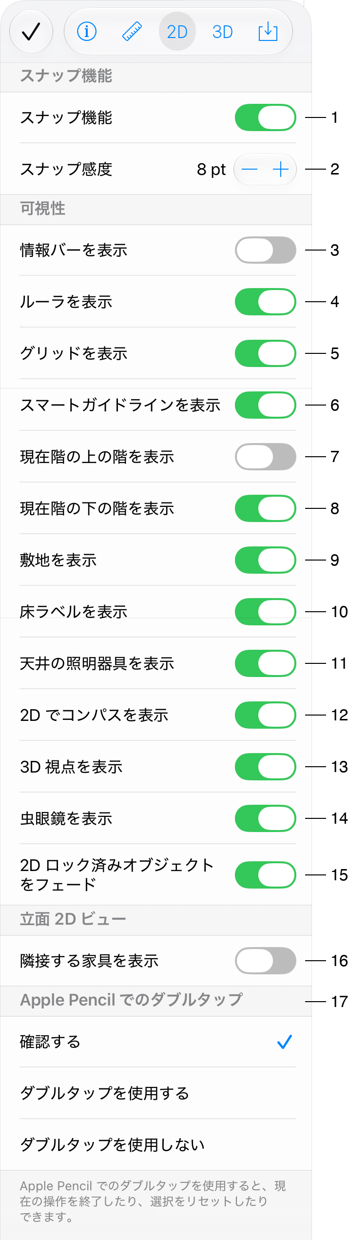 2D ビューの設定